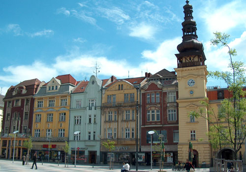 Otrawa in Moravia (Repubblica Ceca) panoramica sui palazzi colorati