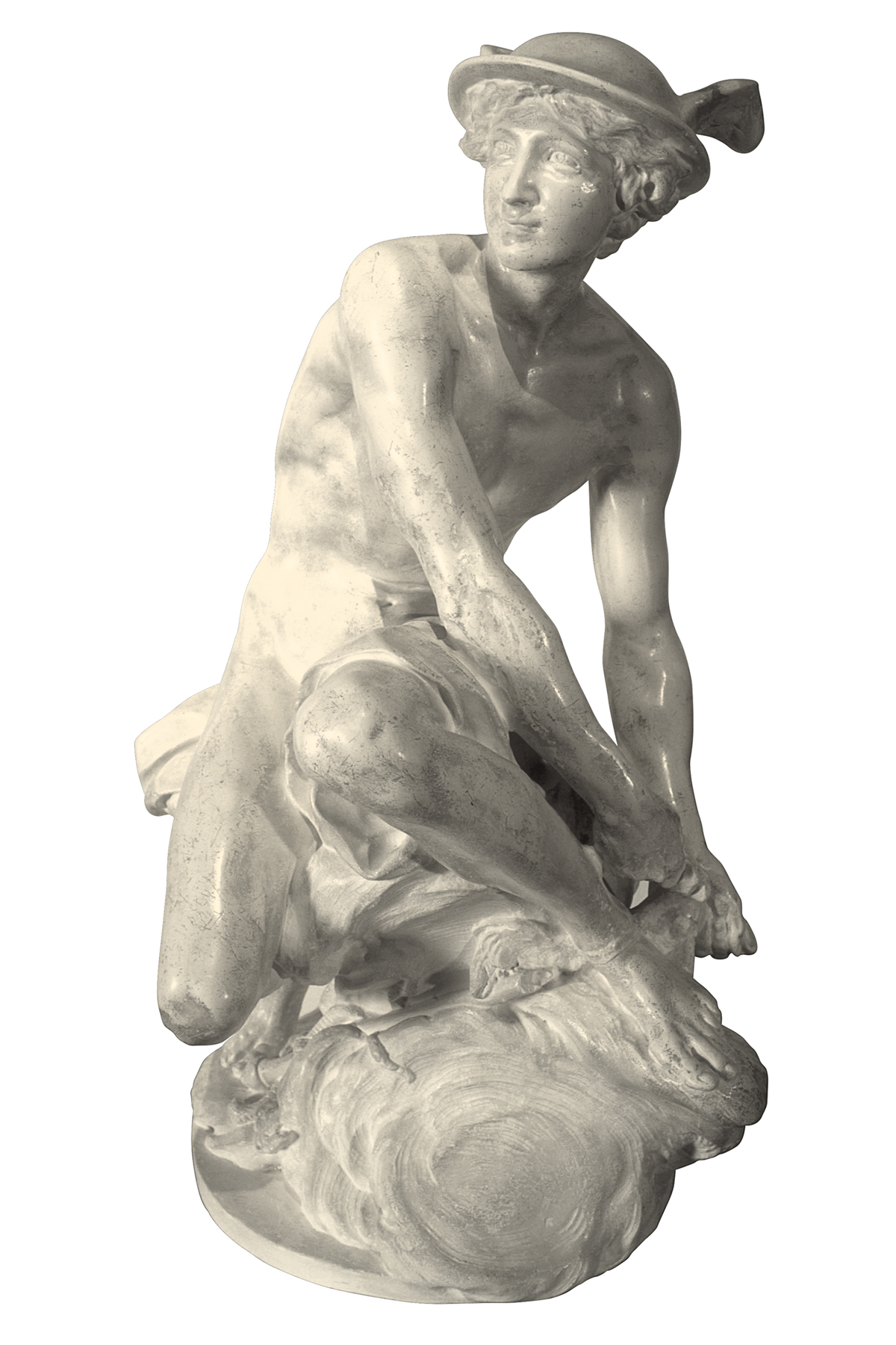 Mercury fastening the sandals (cast in plaster)