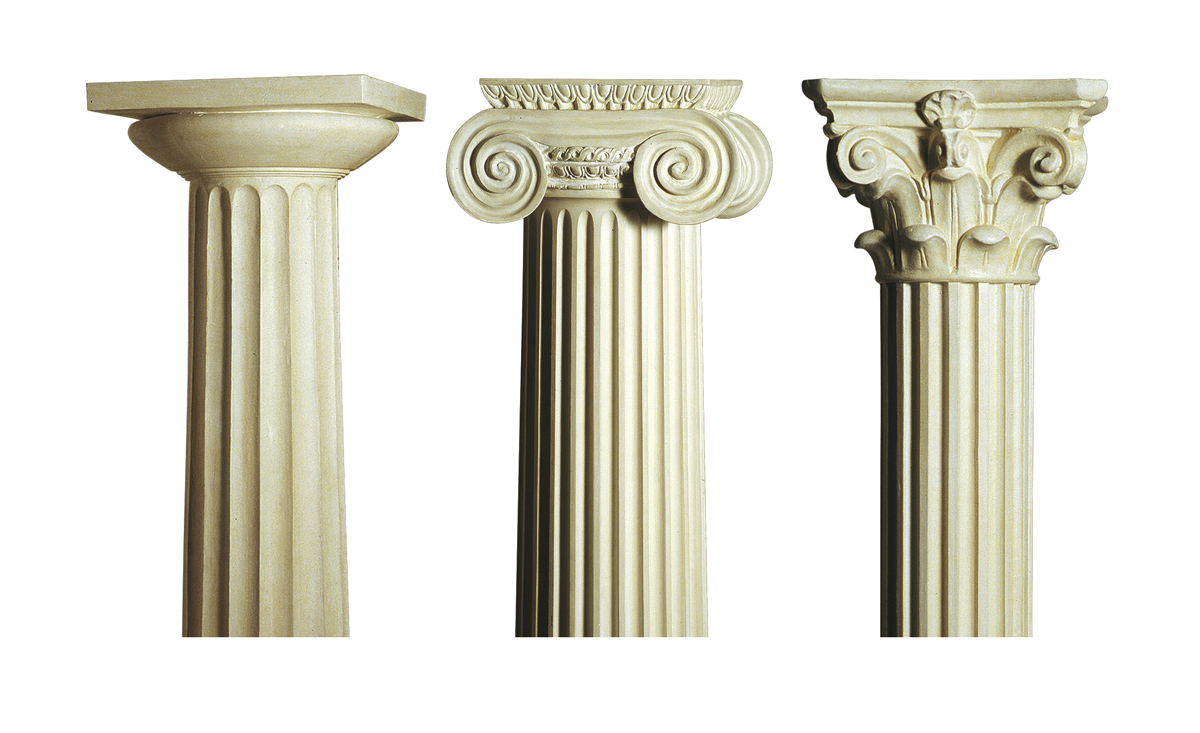 Architectural orders: Greek Doric, shortened Ionic, Gothic Corinthian