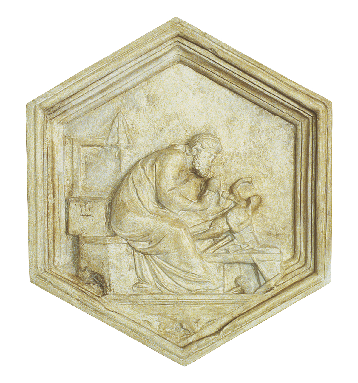 Lo scultore, Skulptaĵ-kaheloj el la Sonorilturo de Giotto (muldaĵo el gipso)