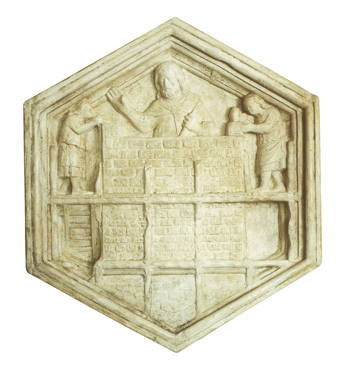 The art of building, a carved panel from Giotto's bell tower (cast in plaster)