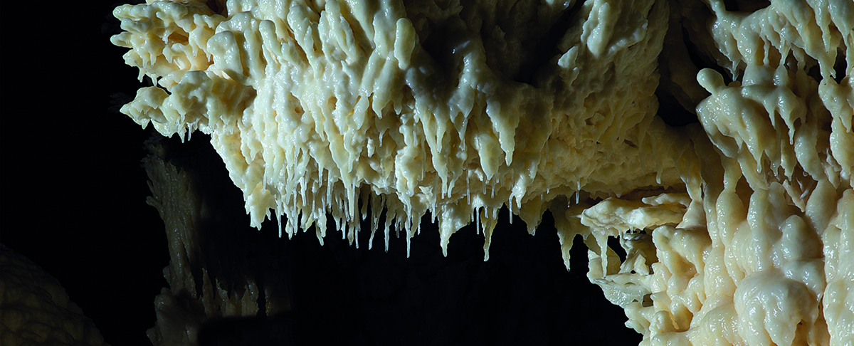 particolare della Grande Grotta del Vento con stalattiti che scendono verso il basso